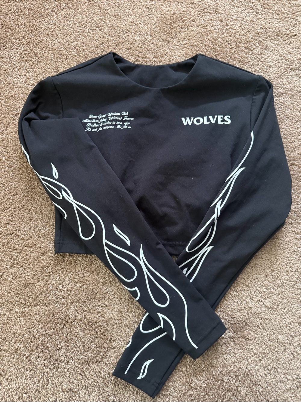 Darc Sport WOLVES Black Long Sleeve Crop Top with White Flames
